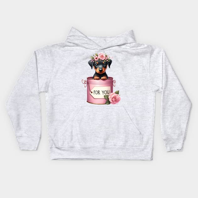 Valentine Doberman Pinscher Dog For You Kids Hoodie by Chromatic Fusion Studio